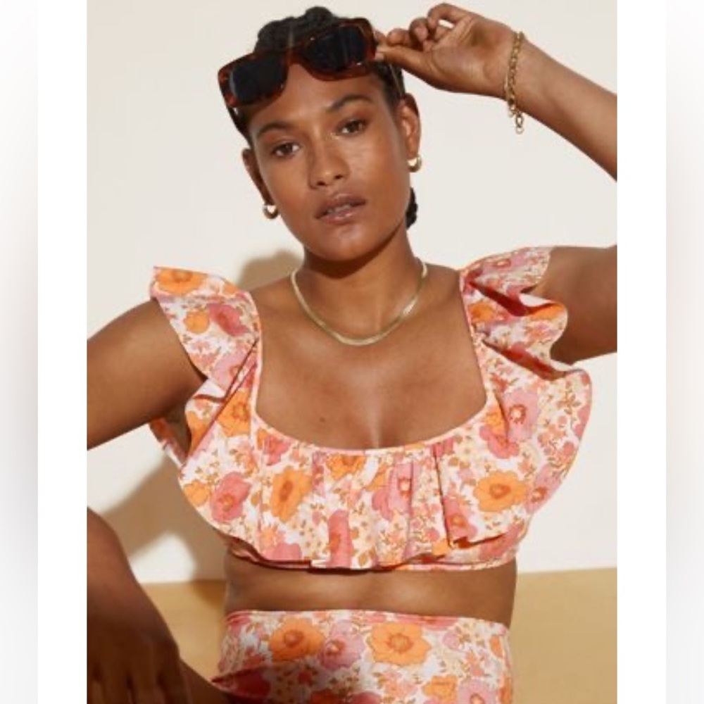 & Other Stories Orange and Pink Floral High Waist Bikini Set